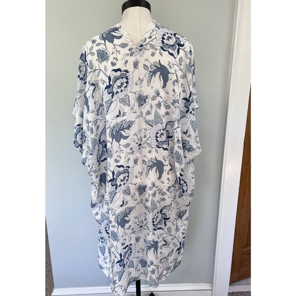 LOFT Open Front Kimono Womens XS S Blue Floral Wrap Beach Cruise Cover Up - Picture 3 of 4